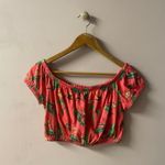 Forever 21  Coral Tomato Red Tropical Floral Print Crop Top Size M GUC Photo 2