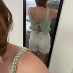 American Eagle Green and White Smocked Crop Tank Top Photo 5