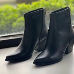 Soda Black Almond Toe Vegan Leather Stacked Heel Bootie Photo 2