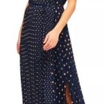 Banana Republic Polka Dot Pleated Maxi Dress in Navy Blue & Beige Size 8 Petite Photo 0