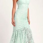 Lulus Lulu’s Divine Nights Mint Green Lace Strapless Midi Dress Photo 2
