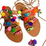 Elina Linardaki Gladiator Penny Lane Sandals Sz 38 Lace Tie Up Tassel Charms Pink Photo 3