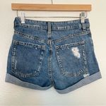 H&M  Divided Distressed Cuffed Denim Shorts Mom Jean Button Fly Medium Wash Blue Photo 2