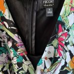 Nicole Miller Women Black Stretch Floral Cap Sleeve V Neck Mini Dress 8 Career Photo 4