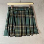 Just Polly Plaid Pleated Skater Skirt Green Size Small Y2K Dark Academia Yellow Photo 0