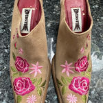 Vintage Riverstone Rosebuds Women’s Brown Leather Suede Western Clogs Y2K Size 9 Tan Photo 0