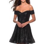 La Femme Off the Shoulder Sequin Homecoming Mini Dress in Black Size 6 NWOT Photo 0