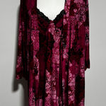 Linea Donatella Vintage Women's Robe Slip Set Pink Black Floral Lace Size L/XL Photo 0