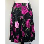 Talbots  Floral Skirt Black Pink Purple Cotton‎ Pleated Lined Back Zip Size 12P Photo 7