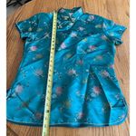 Vintage Teal Chinese Silk Floral Blouse Short Sleeve Size 40 By Folk Squirrel Green Photo 4