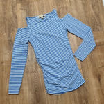 Michael Kors  | Blue White Striped Cold Shoulder Ruched Zipper Long Sleeve, XS Photo 0