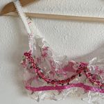 Nasty Gal White Pink Floral Embroidered Rose Appliqué Trim Underwire Mesh Bra Photo 1
