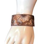 BARSE Oversized Copper Cuff Bracelet with Floral Cut Out Design Mint Condition Pink Photo 2