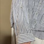 Tahari  Blue and White Striped Linen Shirt Photo 4