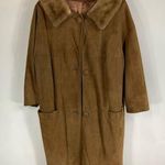 50s 60s Suede Fur Collar Tan Coat Size Medium Photo 0