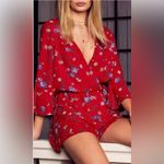Lulus Bronwen Red Floral Print Flounce Sleeve Romper Photo 2