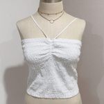 Madewell Lexi Crinkle Poplin Smocked Halter Crop Top White Size L Photo 3