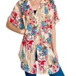 Cupshe Floral & Striped Tropical Oversized Swim Beach Button Front Cover-Up Top Photo 1