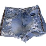 ZARA #36 Distressed Animal Side Stripe Shorts Photo 0