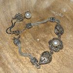 Sterling Silver DGS Turkey Filigree Floral White Pearl 925  Adjustable Bracelet Photo 5
