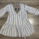 Blue Island  Women Boho Swim Cover Up Blue/White/Stripe Long Bell Sleeve Sz S Photo 10
