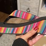 Volatile Sandals Womens 9 Chunky Wedge Rainbow Stripe Platform Flip Flop Thong Yellow Photo 2