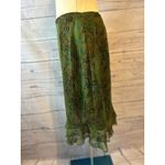 Richard Malcolm 100% Silk Olive Green Leaf Print Midi Skirt Size Medium Photo 2