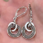 Silver and Black Coin Dangle Earrings Photo 0