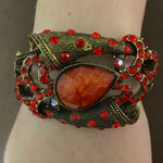 None Vintage Costume‎ Bracelet Unique Red Jewel Ribbon Spring Clasp Cuff Wearable Art Photo 0