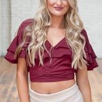 These Three Boutique maroon ruffle crop top Photo 0