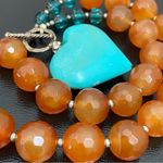 Handmade Agate Stone Crystal Faux Turquoise Heart Pendant Toggle Chunky Necklace Photo 14