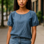 Gap  denim blouse with tie at back if neck Photo 0