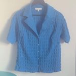 Anthropologie  Eri + Ali Cerulean Blue Textured Short Sleeve Button Down Shirt Photo 6