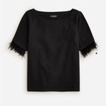J.Crew Black Feather Sleeve Top NWT Size M | Luxe Cotton Crewneck Party Blouse Photo 2