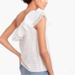 J.Crew  One Shoulder Ruffle Eyelet Off White Top Sz 8 NEW Side Zip Chic Feminine Photo 1