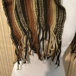 La Fiorentina 100% Acrylic Loose Knit Rolled Fringed Scarf Dark Autumn Colors Brown Photo 4