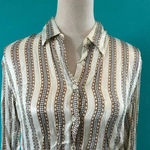 ZARA NWT White Yellow Print Striped Long Sleeve Button-Down Shirt Size XS Photo 2