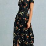 RIHOAS The Black V Neck Floral Short Sleeve Maxi Dress Size L Photo 1