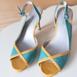 Bandolino y2k turquoise and yellow sling back pumps with open toe Photo 1