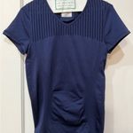 Athleta  Navy Blue Short Sleeve Stretch Fitness Exercise Running Shirt Top EUC Md Photo 0