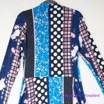 Leota  Wrap mixed print black blue long‎ sleeve faux wrap dress, women size M Photo 8