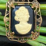 Vintage Old Celluloid Cameo Ornate Victorian Brooch Photo 0