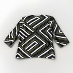 Misook  L Round Neck Knit Jacket Cardigan Green Black Contrast Trim Geometric Photo 2