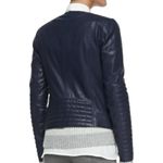 Vince Quilted Sleeve Lamb Leather Moto Jacket Front Zip Blue Size XS Photo 1