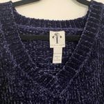 Chenille Sweater Fringe Cuffs Plunge Neck Midnight Blue Whimsygoth Fairy Medium Photo 2