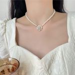 Elegant Camellia & White Faux‎ Pearl Necklace Female Clavicle Personality Luxury Photo 3