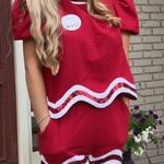 Queen Of Sparkles  Red and White Wavy Top & Shorts Set Photo 1