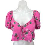 ZARA Pink Floral Sweetheart Neck Short Puff Sleeve Smocked Blouse Crop Top Sz M Photo 0