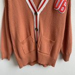 Aerie Orange White Stripe Oversized Varsity Lettermen Waffle Knit Cardigan Photo 6