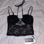 Tiger Mist Tobias Top Black Small, Lace Halter Tank Top, Crop, Adjustable Straps Photo 3